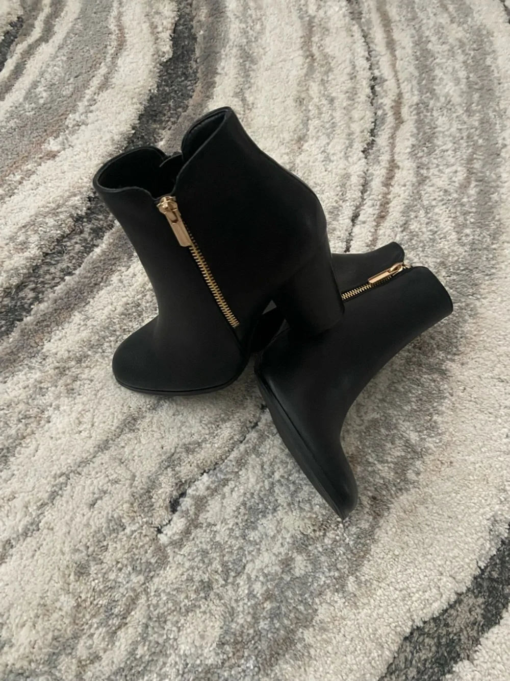 Classic Black Ankle Booties with Gold Zip Accent - Picture 1 of 12